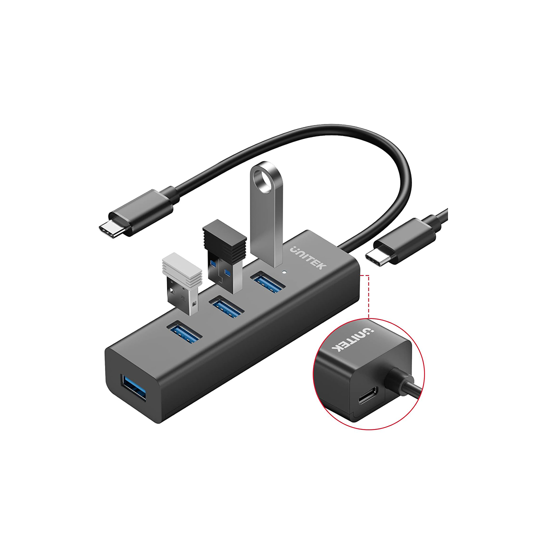 موزع Unitek H1117B uHUB Q4 مزود بـ 4 منافذ USB-C مع منفذ طاقة USB-C موزع Unitek H1117B uHUB Q4 مزود بـ 4 منافذ USB-C مع منفذ طاقة USB-C